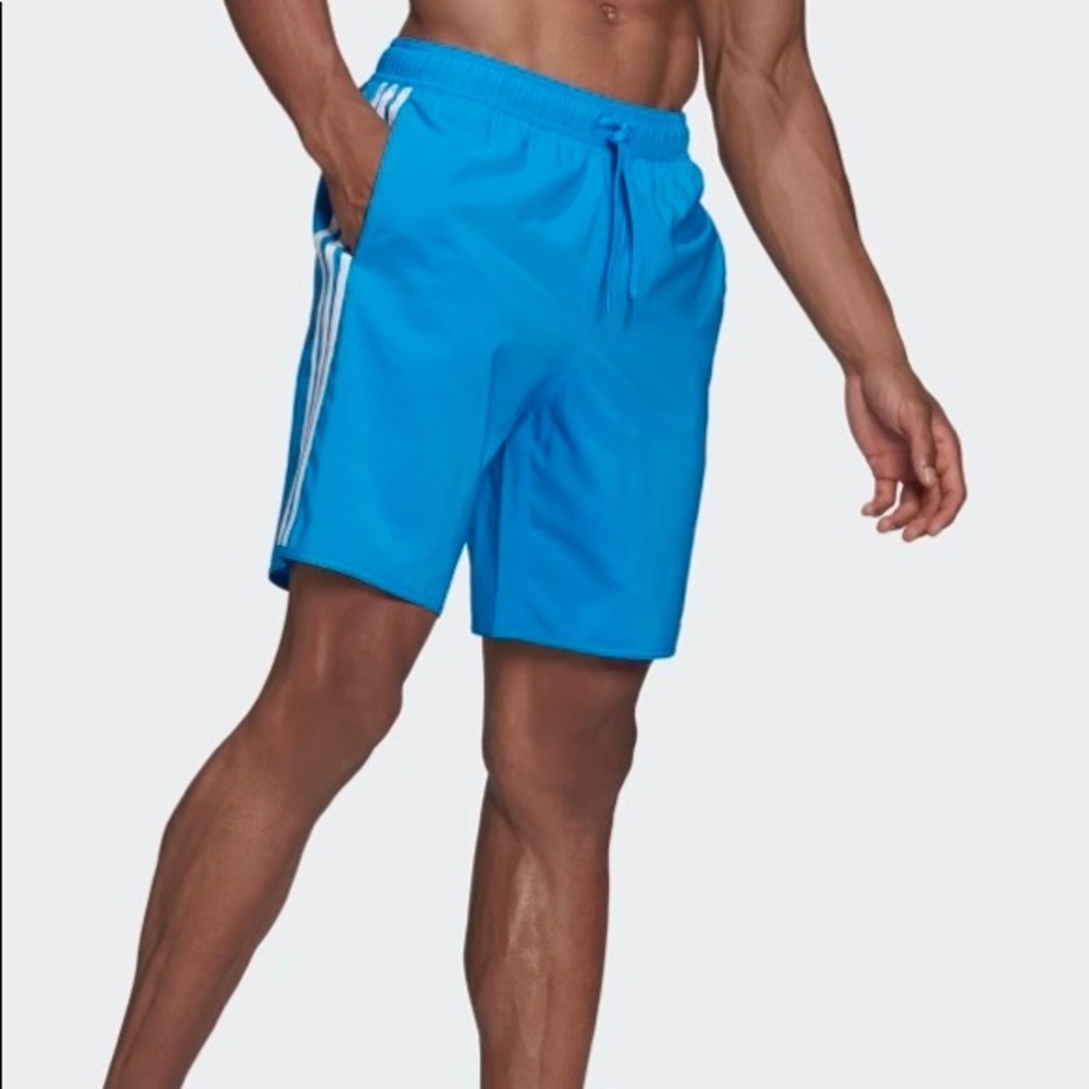 Mens Adidas Classic-Length Blue Swim Trunks Shorts ~ S